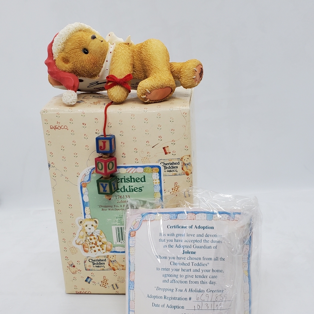 Cherished Teddies JOLENE Holiday greeting SIGNED 176133 figurine 1996 NEW NIB